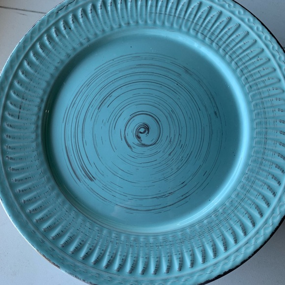 Home Essentials Cosenza 8.5” Small Salad Plate Turquoise Aqua Brown Replacement - Picture 4 of 7